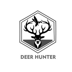 deer hunter logo type, hunter man and deer, hunter club, deer hunting, animal wildlife symbol icon