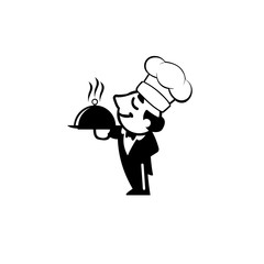 chef with tray of food in hand, Chef icon Vector Illustration on the white background.