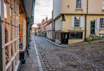  A view down the medieval cobbled Elm Hill in Norwich, one of the oldest and most historic streets in the city
