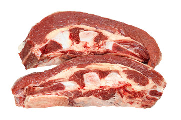 raw beef brisket meat on a white background
