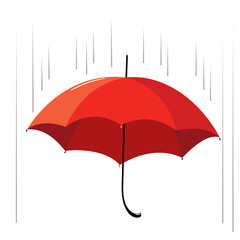 Opened red umbrella with a black pen in the rain. Vector illustration.