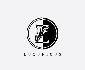 Circle Z Letter Floral Logo. Luxury Z Swirl Circle Logo Icon