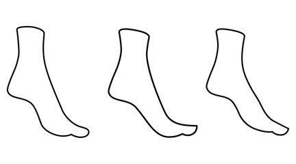 Set of anatomical line silhouette of socks on the foot. Sign. Symbol. Vector isolated on a white background.