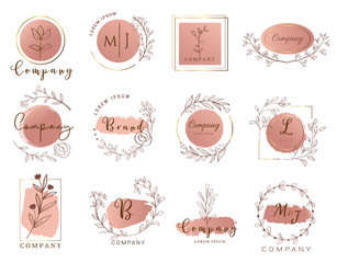 Vector floral border and logo design templates hand drawn style.vector illustration