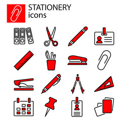 Web icons set. Stationery, office stuff