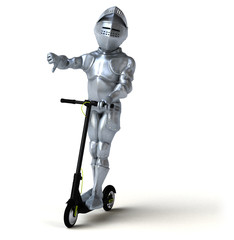 Fun cartoon character on an electric scooter