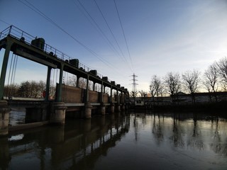 CAEN - Normandy - France - December 25, 2019: Architectural pictures of buildings, bridges and urban furniture and their reflections in water.