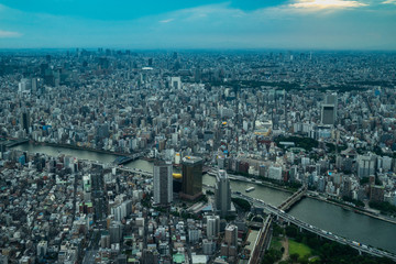 Aerial view of Tokyo from the Skytree observation deck, the tallest tower in the world, Japan