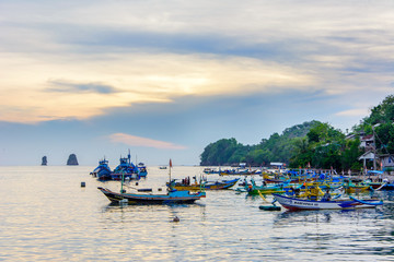 Fototapeta na wymiar traditional indonesia fishermen boat on the sea