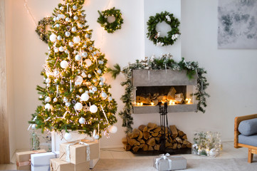 Decorations for christmas party. A lot of christmas toys. 