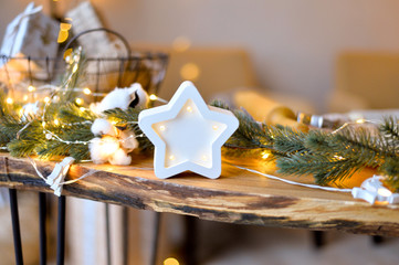 Decorations for christmas party. A lot of christmas toys. 