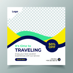 Holiday and travel social media post template design