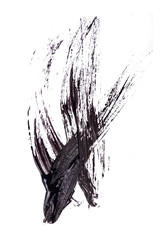 Textured black oil paint brush stroke, isolated on white background