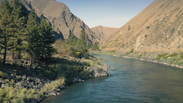 Aeria:  the Salmon River, also known as The River of No Return in forest deep in a mountain valley. Idaho, USA