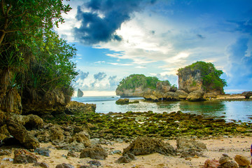 Fototapeta na wymiar Batu Leter tropical beach in East Java, Indonesia 