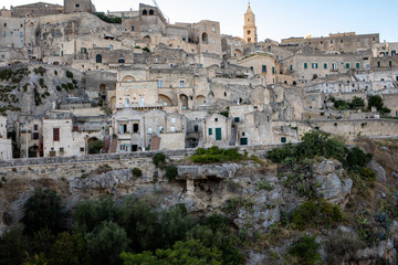  View of the Sassi di Matera a historic district in the city of Matera, well-known for their ancient cave dwellings. Basilicata. Italy