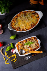 noodle , minced meat casserole with cheese