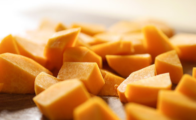 Some pieces of pumpkin that have been prepared very well and not too small, very enough to get into the mouth, will also be very tasty to be a main dish companion