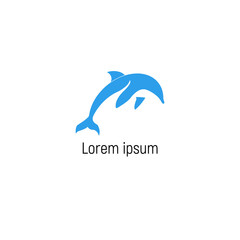 modern Dolphin smart fish jump logo in the sea template design for hotels, travel, spa, beach service, healthcare, leisure, resorts or oceanfront hotels