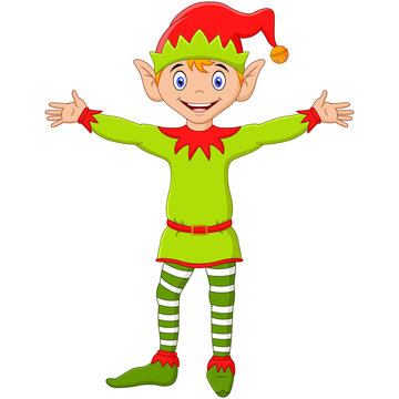 Cute elf cartoon waving with both hands