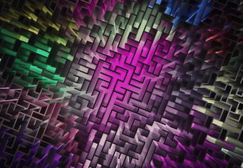 3d rendered colorful maze with light in it
