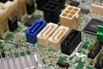 Close-Up of SATA ports on Computer Motherboard