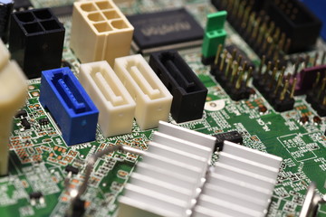 Close-Up of SATA ports on Computer Motherboard
