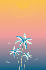 Fototapeta na wymiar Background illustration of palm trees on sunset or sunrise gradient color