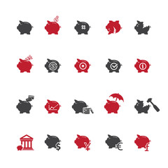Piggy bank icons, banking and saving	