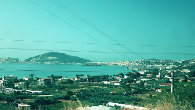 view from the train window at the mountain sea landscape