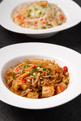 Asia noodle with vegetable food background