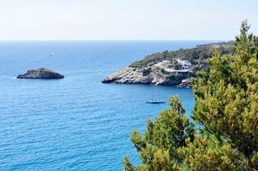 Fototapeta premium Cala Vedella beach, in Ibiza Island, Spain.