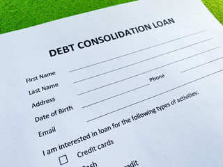 Debt consolidation loan document with graph on table