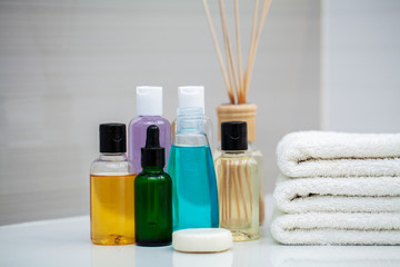 Shower supplies. Composition cosmetic products of spa treatment.