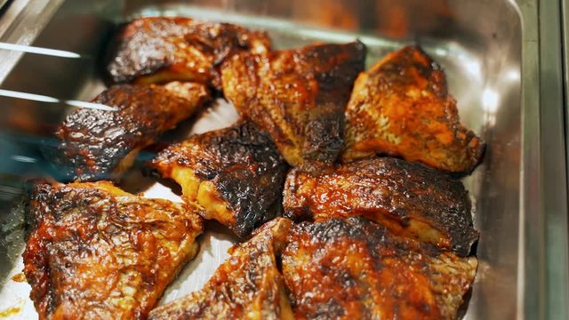 A variety of assortments in the supermarket: Baked fish in the oven.