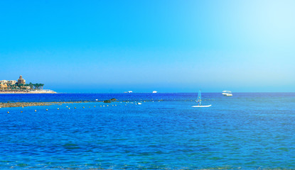 Obraz premium Modern Egyptian city. Seafront Hurghada. View of Egyptian city of Hurghada from Red sea