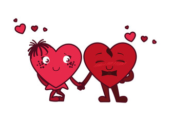 Female and male hearts couple cartoons vector design