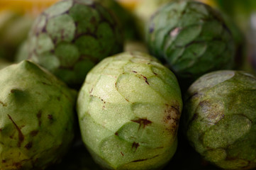 Fototapeta premium Custard apple or green ripe cherymoia exotic fruit