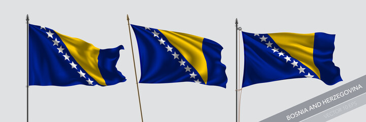 Set of Bosnia and Herzegovina waving flag on isolated background vector illustration