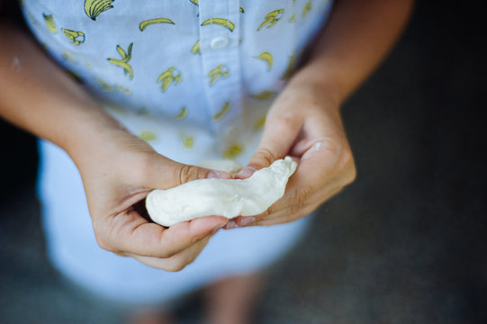 Child Knead Dough For Bread