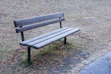 wooden bench with frost