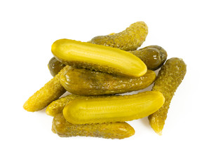 small pickled cucumbers isolated on white