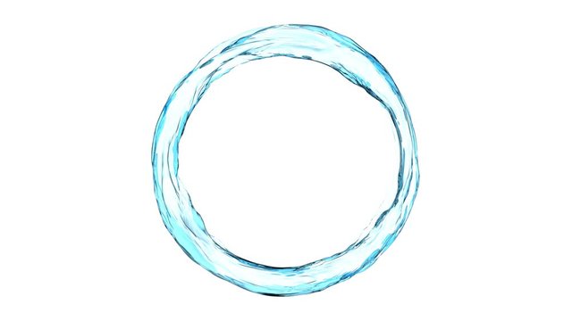 Blue water circular animation on isolated white background. Perfect CG seamless loop. Clean and clear Stream of fluid liquid moving in circle with space at center for your text, logo, product. 