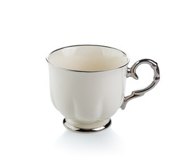 Empty white cup of coffee on white background