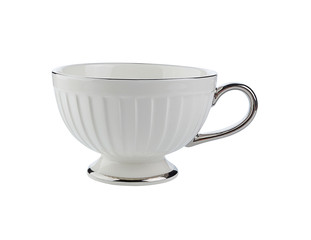 Empty white cup of coffee on white background