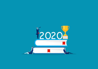 New Year vector concept. Business people with the numbers 2020. Company team are preparing to plan target further