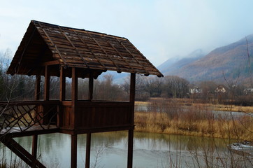 Mountain river water landscape. Wild river in mountains