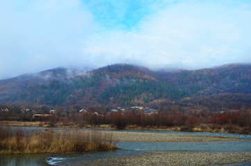 Mountain river water landscape. Wild river in mountains