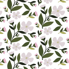 Floral pattern. Seamless vector texture with flowers for fashion prints or wall paper. Hand drawn style, light background.