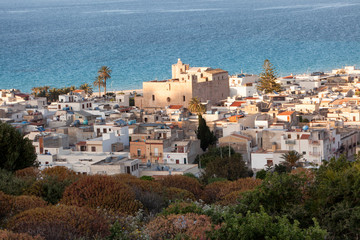 San Vito Lo Capo, Trapani, Sicilia. Il borgo sul mare con il Santuario 